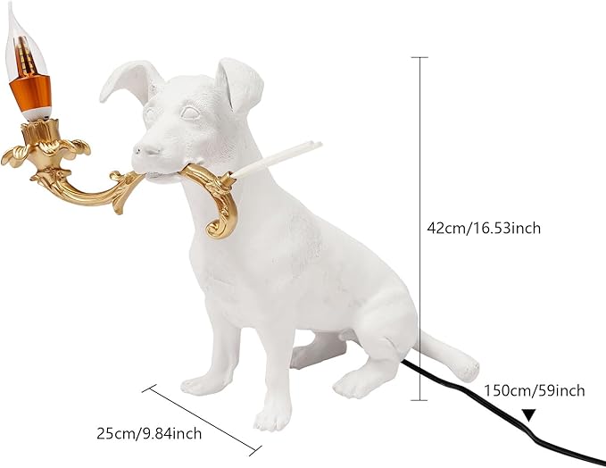 Modern Resin Carved Dog Table Lamp Cute Bedside Lamp Sitting Dog Floor Lamp Animal Table lamp Creative Desk Lamp for Home Decor,Living Room, Bedroom 16.53inch Tall - Bloomnest