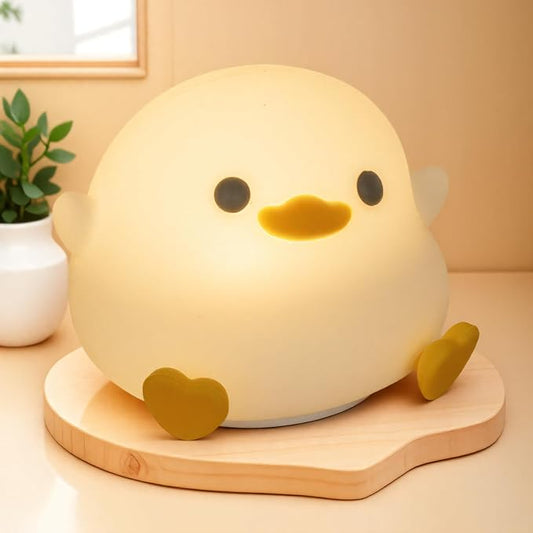 LED Squishy Animal Night Light - 2 Level Dimmable Nursery Lamp for Kids, Rechargeable Touch Lamp, Cute Dorm Decor - Perfect Baby Boys Girls Gift (Pea Duck) - Bloomnest