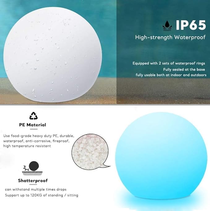 LED Night Light Ball Globe Lamp with Remote 8 Inch 16 RGB Colors Dimmable Mood Lights Rechargeable Outdoor Globe Light for Patio Nursery or Home Decor IP65 Waterproof Ball Light - Bloomnest