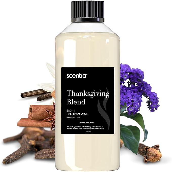 Scentia Thanksgiving Blend Essential Oil – 500ml Premium Holiday Diffuser Oil with Cinnamon, Clove, Vanilla & Coconut | Bulk Aromatherapy for Homes, Spas, Hotels & DIY Crafts Scentia