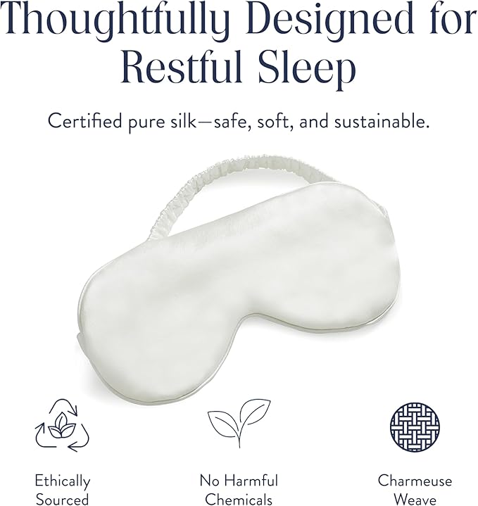 Brooklinen Silk Eye Mask for Sleeping – Ivory, 100% Mulberry Silk Sleep Mask with Soft Elastic Strap, Machine Washable, Breathable & Cool-to-The-Touch – Ideal for Sleeping & Traveling - Bloomnest