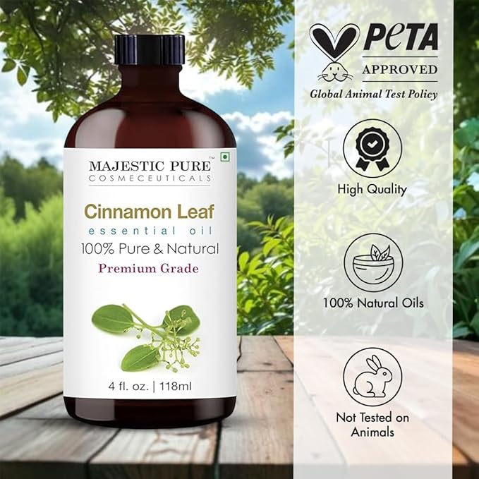 Majestic Pure Cinnamon Essential Oil with Glass Dropper - Huge 4 Fl Oz - 100% Pure and Natural Cinnamon Oil - Premium Grade Essential Oils for Diffuser, Aromatherapy, Soap and Candle Making - Bloomnest