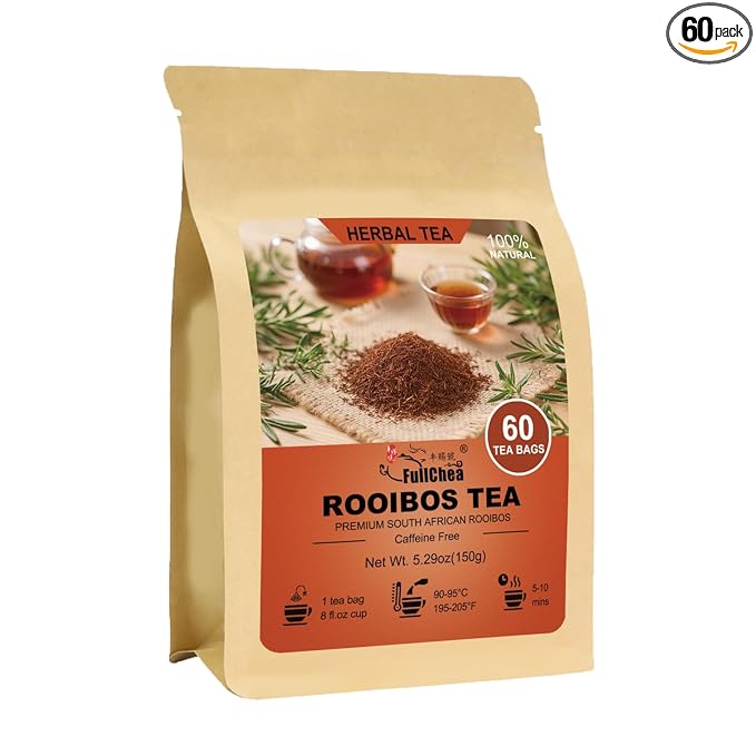 FullChea - Rooibos Tea Bags, 60 Counts - Premium South African Natural Rooibos - Non-GMO - Caffeine-Free - Antioxidant-Rich & Supports Digestion - Bloomnest