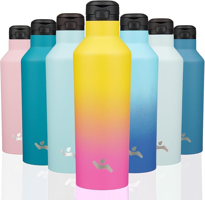 Insulated Water Bottle with Straw,25 OZ Double Wall Vacuum Stainless Steel Water Flask with 2 Lids,Rainbow - Bloomnest