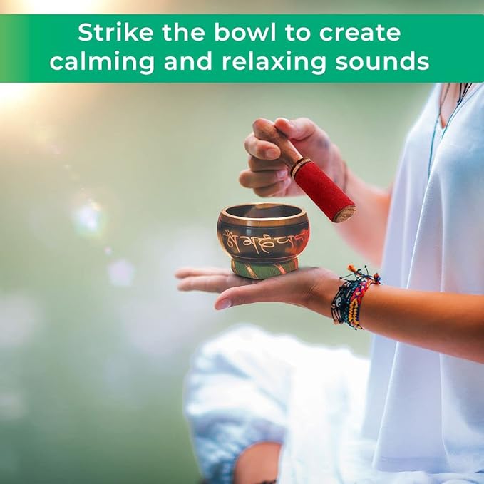 Handmade Tibetan Singing Bowl Buddhist Mantra Sound Bowl Set Meditation Yoga Stress Relief Birthday Christmas Gifts ShopLC