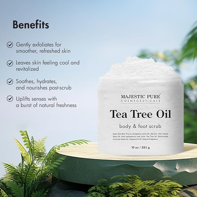 MAJESTIC PURE Tea Tree Foot & Body Scrub with Tea Tree Oil, Exfoliating Salt Scrub to Exfoliate & Moisturize Skin, Deep Cleansing - 10 oz - Bloomnest