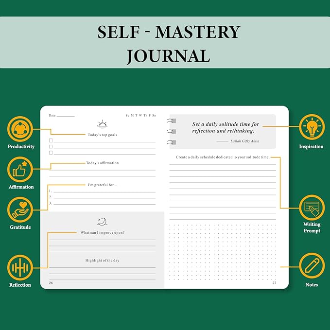 JUBTIC Self-Mastery Journal for Men - Gratitude Journal for Daily Reflection, Positivity and Self-Care and Reflection - Guided Manifestation Journals - Goal Journal for Women & Men(Dark Green) - Bloomnest