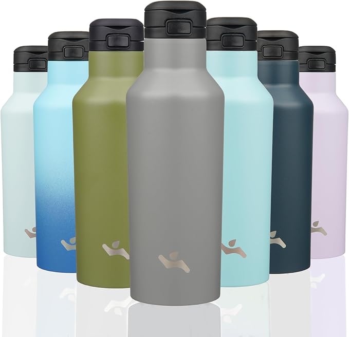 Insulated Water Bottle with Straw,17 OZ Double Wall Vacuum Stainless Steel Water Flask with 2 Lids,Grey - Bloomnest