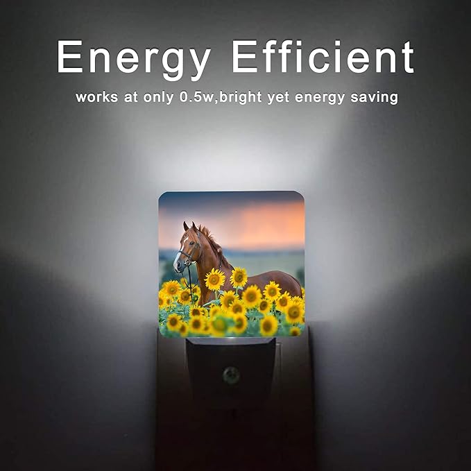 Horse Night Light,Sunflower Farm Animal Horses Plug-in Night Lights with Dusk-to-Dawn Sensor for Women/Girls/Boys Gift Sleep Friendly lamp for Bedroom, Bathroom and Living Room,0.5W - Bloomnest