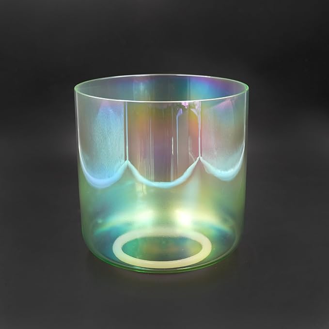 Hye-eun Clear Crystal Singing Bowl,6-Inch F Note Heart Chakra Green Gradient Cosmic Light Transparent Sound Bowl with Mallet & O-ring,for Yoga Meditation Healing, & Energy Balancing - Bloomnest
