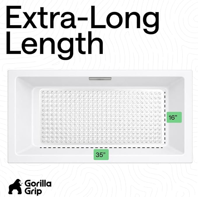 GORILLA GRIP Patented Bath Tub Shower Mat, Machine Washable Bathtub Floor Liner Mats, Suction Cups and Drain Holes to Keep Tubs Clean, Soft on Feet, Bathroom Essentials, 35x16 Inch, Clear - Bloomnest