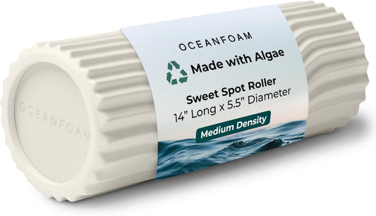Oceanfoam Sweet Spot Medium Exercise Foam Roller 14"x5.5" – Medium Density Foam Roller for Physical Therapy, Deep Tissue Massage, Yoga, Pilates, Classic Exclusive Wave Texture (Natural)