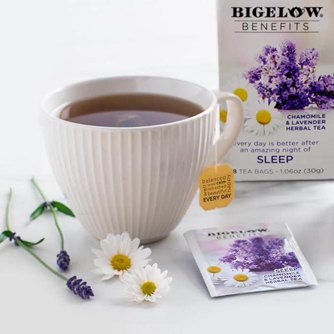Bigelow Benefits Sleep Chamomile Lavender Herbal Tea, Caffeine Free, 18 Count (Pack of 6), 108 Total Tea Bags - Bloomnest