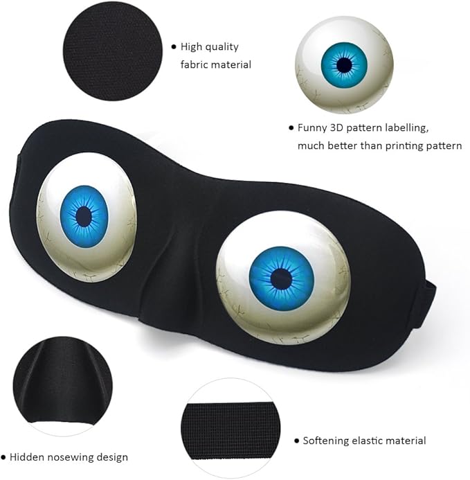 Tphon Eye Sleep Mask Funny Blindfold for Women Men Kid, Upgraded 3D Contoured 100% Blackout Sleeping Mask with Adjustable Strap, Soft Night Blindfold Eye Shades for Travel Naps Shift Works Games - Bloomnest
