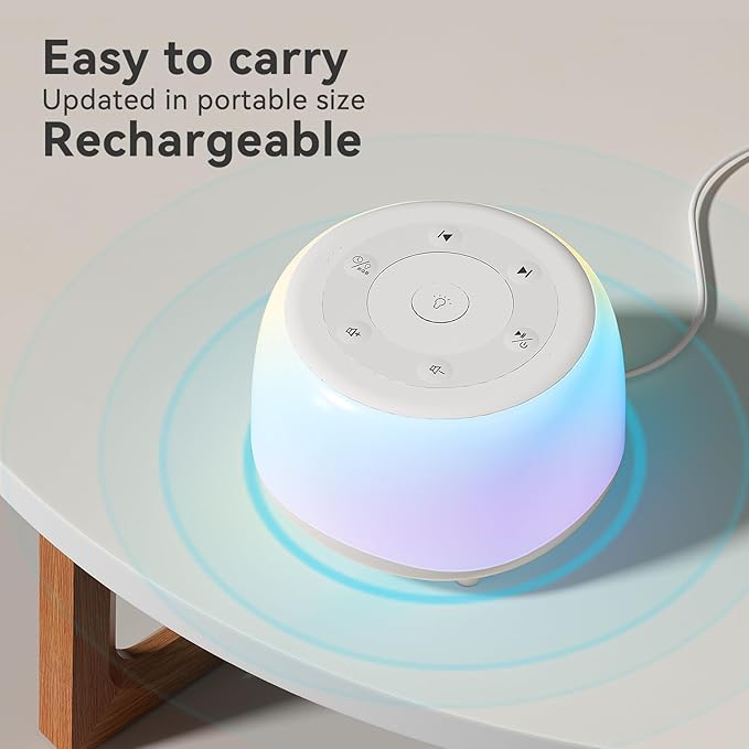 White Noise Sound Machine with 7 Colors Night Light 34 Soothing Sounds, Portable Sound Machine for Baby Adults Kids Sleep with 30 Volume Levels 4 Timers Adjustable Brightness (Wood Grain) - Bloomnest