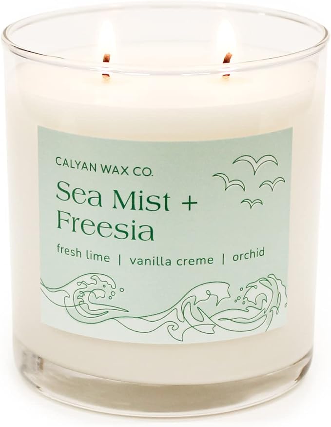 Calyan Wax Co. 2 Wick Candle, Sea Mist + Freesia Scented Candle, 37 Hour Burn Time, Aromatherapy Soy Candles, Non Toxic & Vegan Soy Wax, Glass Tumbler Scented Candles, 12.5oz - Bloomnest