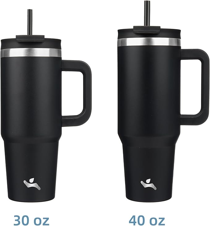 30 oz Tumbler with Handle and 2 Straws,2 in 1 Lid Insulated Water Bottle Stainless Steel Travel Coffee Mug,Black - Bloomnest