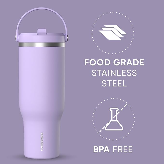 Hydrapeak Nomad 40 oz Tumbler with Handle and Straw Lid, Leakproof, Double Insulated, 40oz Cup Stainless Steel (Lavender) - Bloomnest