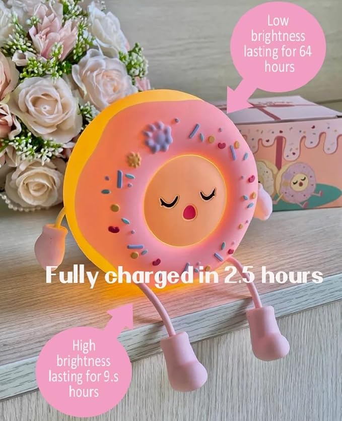 Cute Donut Night Light for Kids,Silicone Nursery Nightlight, Touch Control USB Rechargeable Lamps Breastfeeding Sweet Kawaii Dorm Room Decor Christmas Gift Baby Kids Girls Teens,Pink - Bloomnest