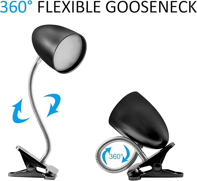 Clip on Light for Bed, Non-Dimmable Clip on Reading Light for Bed, 4000K Cool White, 3.5W 240 LM Desk lamp with clamp, Eye Protection, ETL Listed, Black - Bloomnest