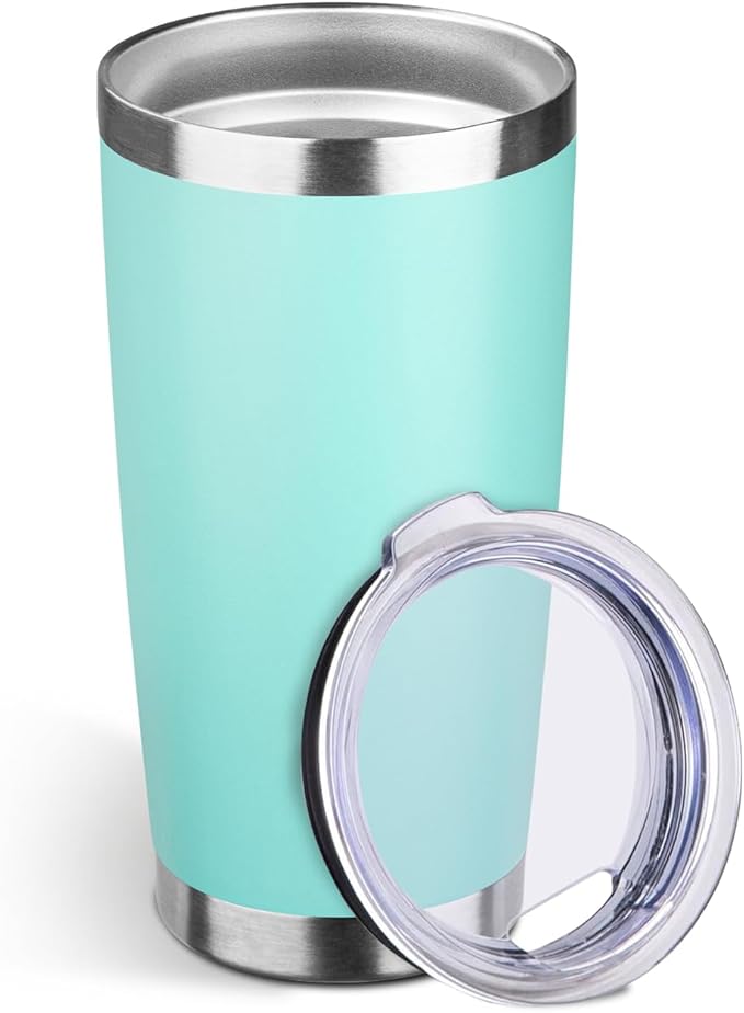 StarSpeed 20oz Tumbler Bulk with Lid, Stainless Steel Insulated Tumblers Double Wall Vacuum Insulated Travel Mug, Powder Coated Coffee Cups for Hot and Cold Drinks(Light Green,1) - Bloomnest