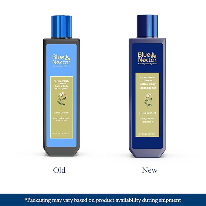 Blue Nectar Sensuous Jasmine Body Massage Oil for Relaxing Massage Therapy with Essential Oils | 100% Natural Ingredients (8 Herbs, 6.76 fl oz)