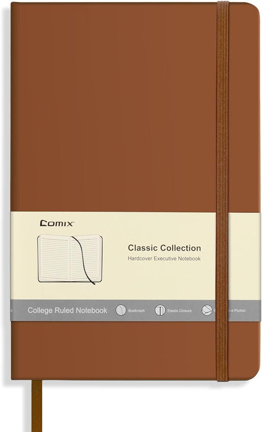 Comix Lined Journal Notebook for Women Men, Journaling Notebooks for Office School Home, Brown, 240 Pages, 5.5" x 8.3", College Ruled, A5, Hardcover - Bloomnest