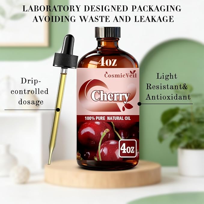 Cherry Essential Oil Fragrance Oil for Aroma Diffuser,Humidifier,Home Fragrance,Cleaning,Body Care,Massage,Yoga,DIY Candle,DIY Soap CosmicVeil（Cherry，4 Fl Oz (Pack of 1)） Cosmicveilessentialoil