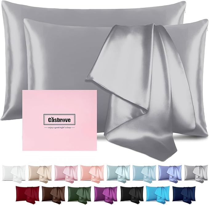 Silk Pillow Cases 2 Pack Mulberry Silk Pillowcases Soft Breathable Both Sided Natural Silk Pillowcase with Zipper Beauty Sleep Pillow Cases for Gift(King,Silver Gray) - Bloomnest