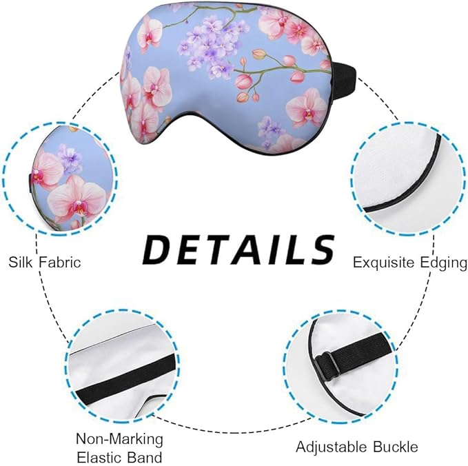 Purple Pink Orchid Flowers Silk Sleep Mask with Adjustable Strap for Travel, Nap, Shift Work, Office - Bloomnest