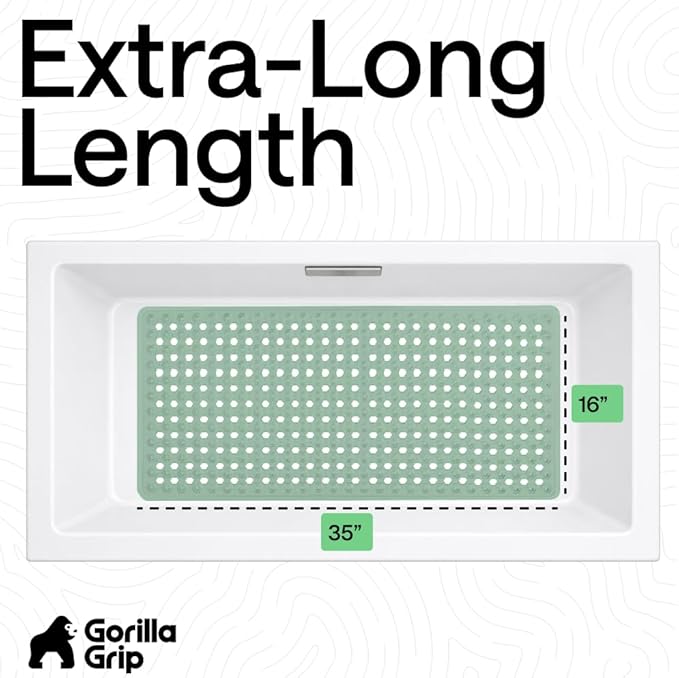 GORILLA GRIP Patented Bath Tub Shower Mat, Machine Washable Bathtub Floor Liner Mats, Suction Cups and Drain Holes to Keep Tubs Clean, Soft on Feet, Bathroom Essentials, 35x16 Inch, Mint Opaque - Bloomnest