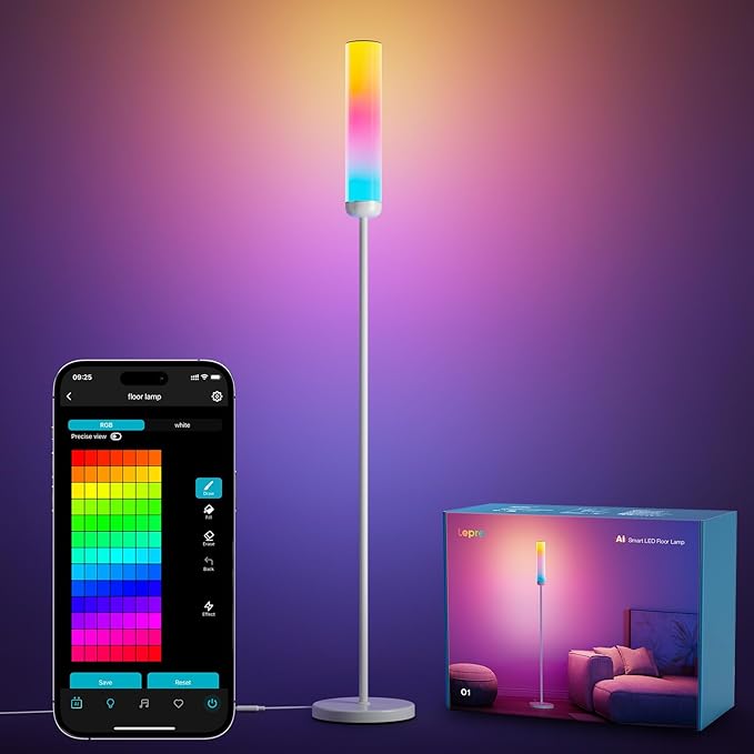 Lepro O1 AI Floor Lamps, 2300LM Smart Standing Lamp Works with Alexa, Modern Floor Lights with Music Sync, Personalized AI Lighting Designer,RGB Lamps for Living Room,Bedroom, APP Control, 2.4GHz Only - Bloomnest