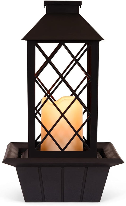 Zingz & Thingz Water Feature Tabletop Fountain Candle Lantern, Decorative Light Home Decor, 13.5" Tall, Black - Bloomnest