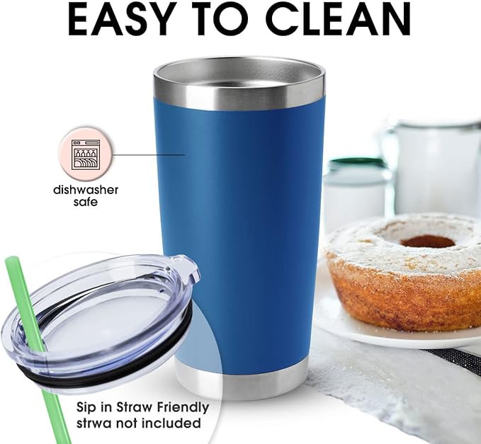 HASLE OUTFITTERS 20oz Tumblers Stainless Steel Mugs with Lid Double Wall Vacuum Insulated Coffee Cups for Cold & Hot Drinks (20oz-Dark Blue, 8 Pack)