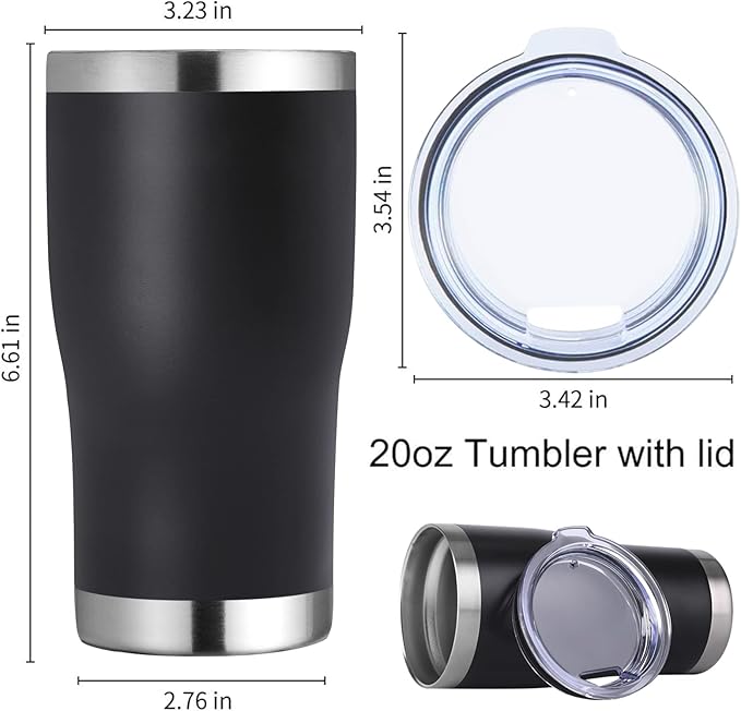 DOMICARE 20oz Tumbler with Lid Stainless Steel Tumblers Bulk, Double Wall Vacuum Insulated Coffee Travel Mug Powder Coated Tumbler, 8 Count (Pack of 1) Black