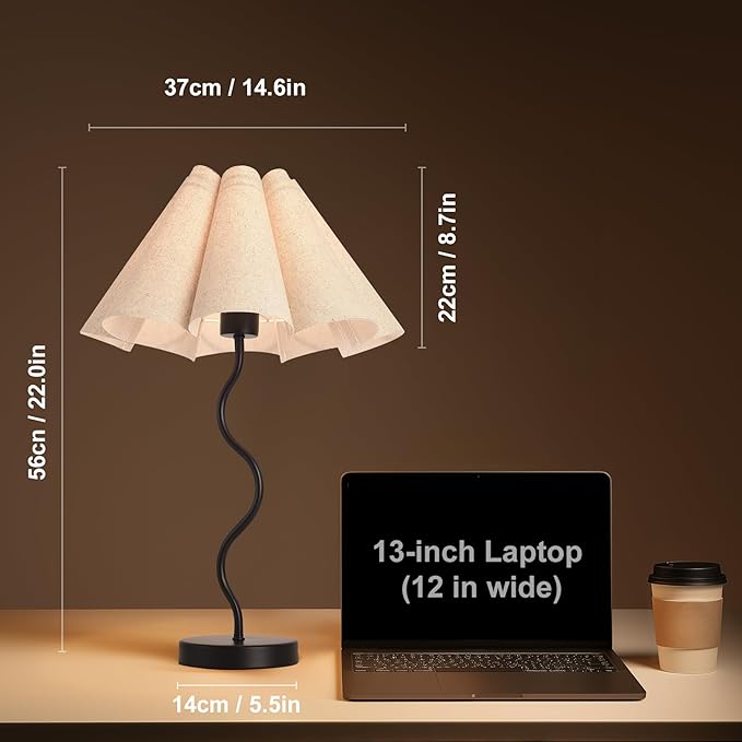 KUNJOULAM Small Table Lamp, Bedside Nightstand Lamp with Umbrella Form Fabric Lampshade Black Base, Morden Mini Desk Lamp for Bedroom Home Office Decor - Bloomnest