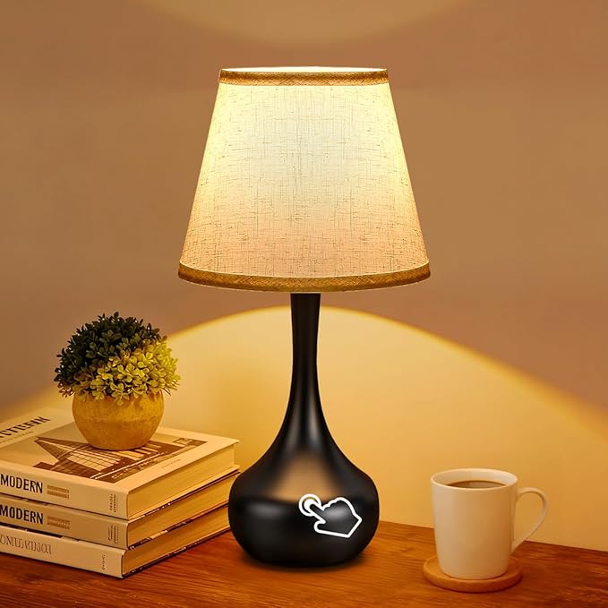Touch Table Lamp for Bedroom, 3-Way Dimmable Table Lamps for Nightstand with Fabric Shade, Lamps for Living Room，Desk Lamps for Home Office, Black Lamp for Bedroom - Bloomnest