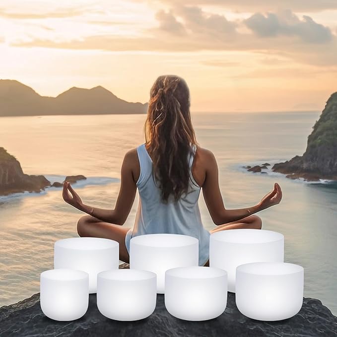 432HZ 6-12 Inch Set Of 7 PCS Frosted Chakra Quartz Crystal Singing Bowls For Sound Healing Free 2 PCS Travel Carry Case Bag1pcs crystal mallets 1pcs Rubber Mallet Unique Spiritual Gifts