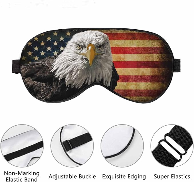 Bald Eagle Sleep Eye Mask Vintage Hipster American Flag Men Women Sleep Mask with Adjustable Strap Eye Cover Eye Shade for Travel, Nap,Meditation - Bloomnest