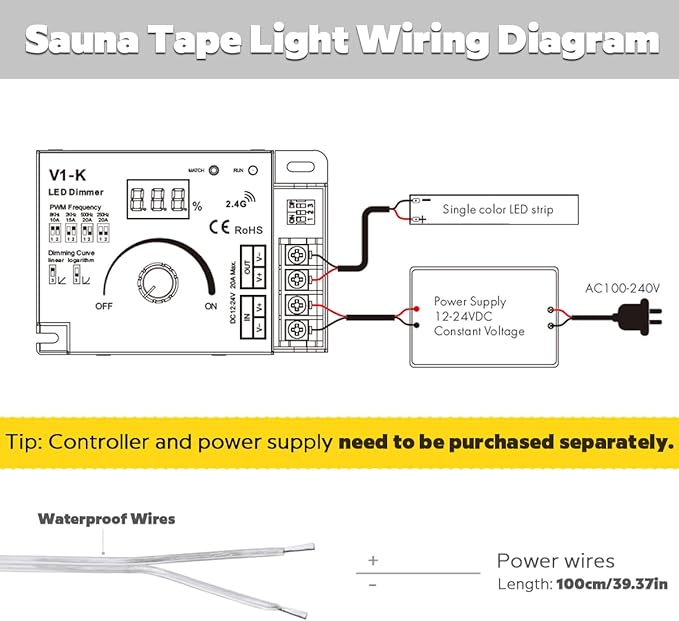 SuperlightingLED DC24V LED Tape 6000K Sauna Lights for inside Sauna, Flexible High Temperature Rated & IP68 LED Strip Light Water-submersible, 600 LEDs Bright & 5m 16.4ft Long (6000K Daylight White)
