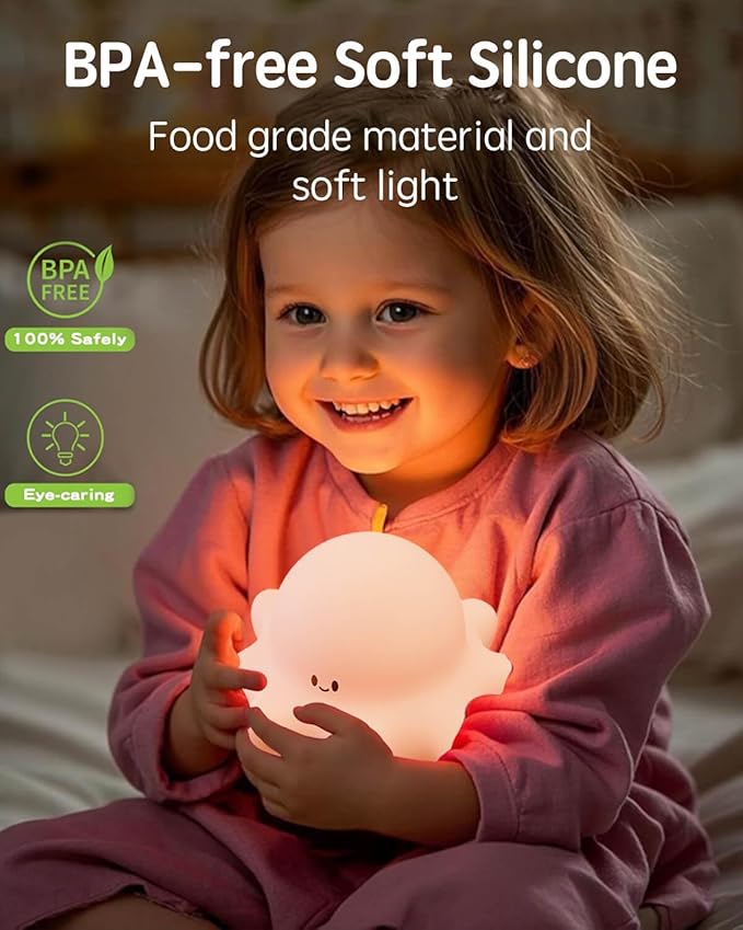 Cute Octopus Rechargeable Silicone Night Light for Kids, Dimmable Touch Control Nightlight with Timer, Portable USB Baby Night Lamp for Nursery, Bedroom - Bloomnest