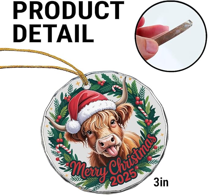 Highland Cow Glass Ornament – Handcrafted Hanging Decoration, Elegant Keepsake with Unique Highland Cow Design, for Home, Holiday Tree, or Special Occasion - Bloomnest