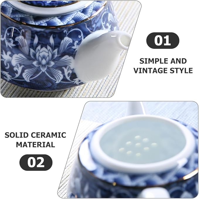 Blue and White Porcelain Teapot, Tea Kettle Teapot, Ceramic Chinese, Household, Ceramic Tea Pitcher, Vintage, Portable, Desktop Decor - Bloomnest