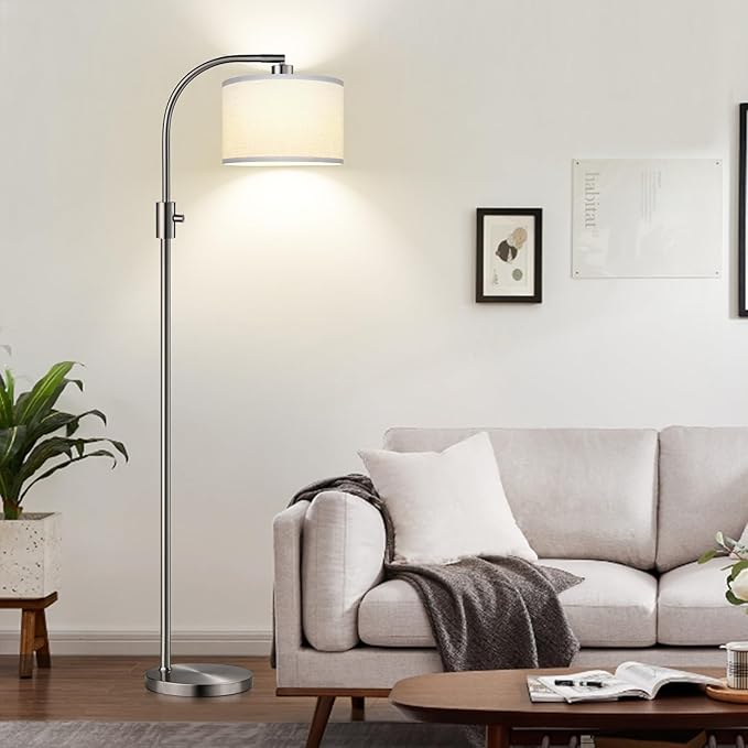 Nintiue Dimmable Floor Lamp, 1200 Lumens LED Edison Bulb Included, Arc Floor Lamps for Living Room Modern Standing Lamp with Linen Shade, ‎F1599 - Bloomnest