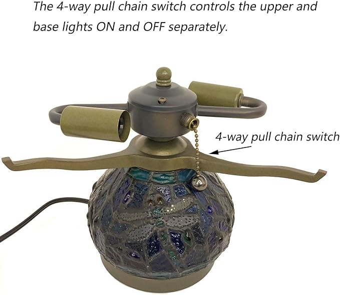 Bieye L10906 Tiffany Style Stained Glass Mushroom-Shaped Double Lit Table Lamp for Home Decor (10-inch, Blue Dragonfly)