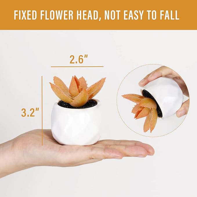 Tiita Artificial Faux Succulents in Pots, Mini Orange Fake Plants for Women Desk, Small Realistic Faux Succulents for Home Office Accessories Window Sill Bathroom Bedroom 4 Set, Orange - Bloomnest