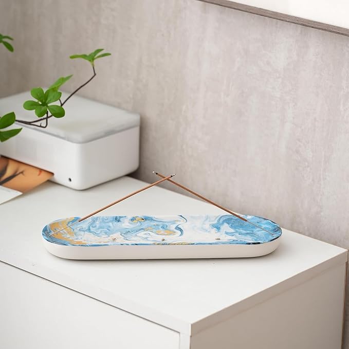 CEREMONY Incense Holder for Sticks, Ceramic Incense Burner with 60 Incense Sticks for Sage Palo Santo, Heat-Resistant Insence-Stick Holder for Backflow Incense Cones Meditation Yoga Spa Room Decor