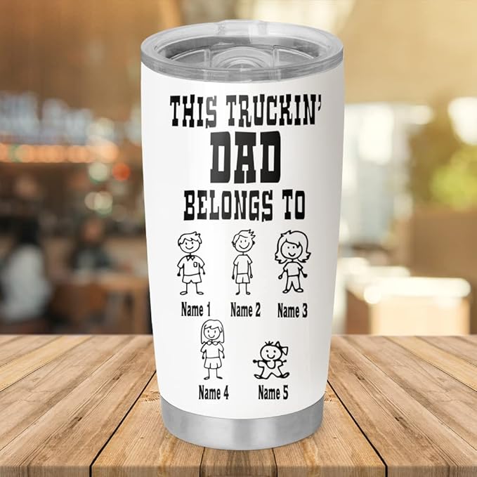 Custom Best Truckin' Dad Ever Truck Driver Trucker Personalized Tumbler Cup Father's Day Gift, Gift For Dad, Father, Papa, Trucker, Truck Driver 20oz Insulated Coffee/Tea Tumbler with Lid - Bloomnest