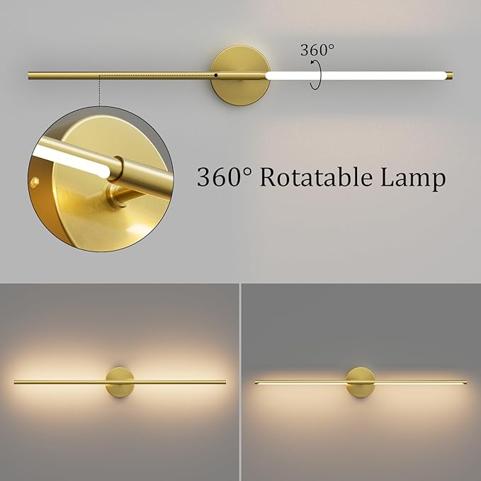Modern Wall Sconce for Bathroom 33In Gold Vanity Light Fixture Hardwired 3000K Bathroom Sconce 360° Rotate Warm Light for Bedroom - Bloomnest