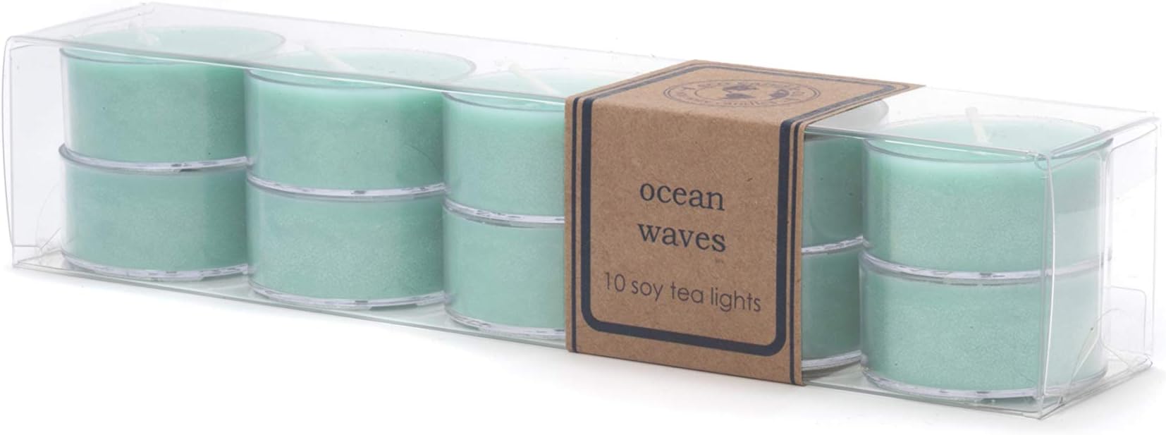 ECO CANDLE CO. Tea Light Candles, Ocean Waves, 10-Pack - Scents of Marine Air, Citrus, & Musk - Recyclable Plastic Cups, 100% Soy Wax, No Lead, Hand Poured, Midwest Grown Soybeans, .6 oz. Each - Bloomnest